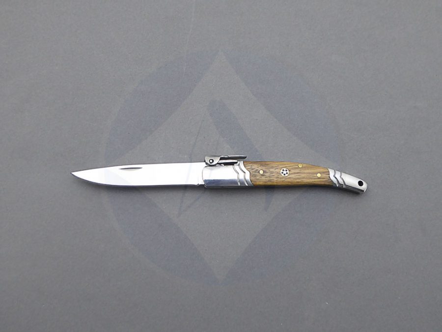 Navaja clásica con mango de madera cebra y virola de acero, hoja de acero inoxidable de 8 cm