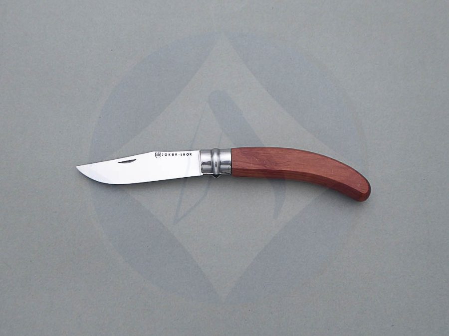 Navaja campera Joker ultraligera con mango de bubinga y hoja de acero Inox 420 fabricada a mano en Albacete