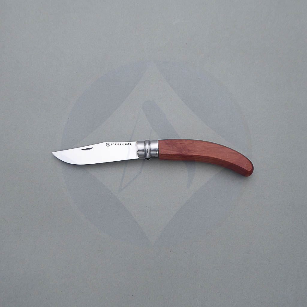 Navaja campera Joker ultraligera con mango de bubinga y hoja de acero Inox 420 fabricada a mano en Albacete